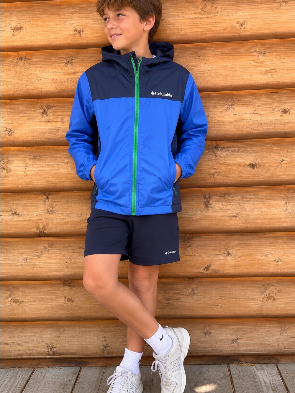 Columbia Boys Windbreaker Rain Jacket - Blue/Navy - Size M (10/12)